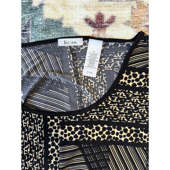 Liz Claiborne Blouse‎ Animal Print Patchwork 3/4 Sleeve Top Medium - Picture 3 of 4